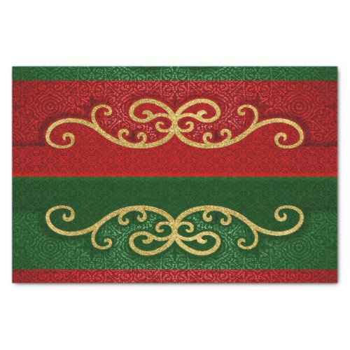 Red and Green Damask Elegance with Gold Accents Tissue Paper