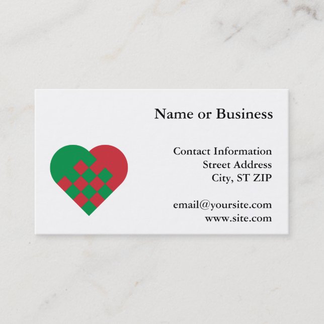 Red and Green Danish Heart Business Card (Front)