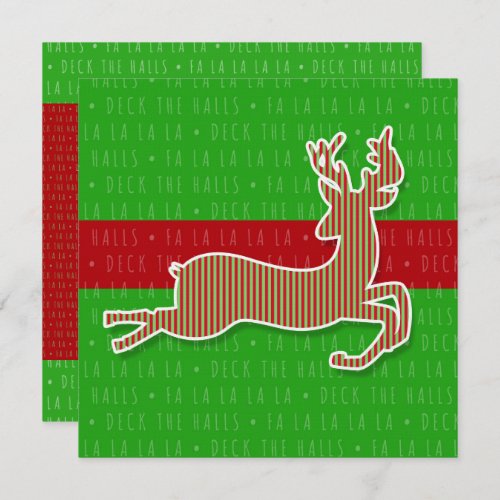 Red and Green Deck the Halls Reindeer Holiday Invitation