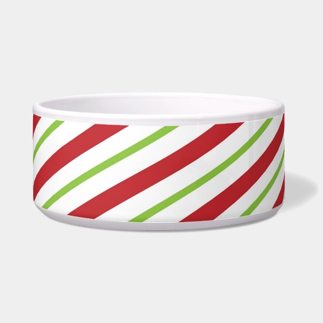 Red and Green Diagonal Holiday Stripe Bowl (Front)