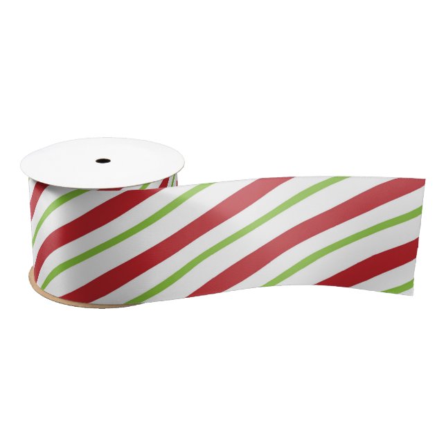 Red and Green Diagonal Holiday Stripe Satin Ribbon (Spool)