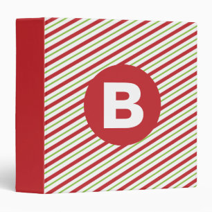 Red and Green Diagonal Pinstripes Monogram 3 Ring Binder