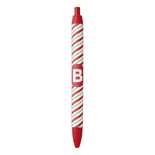 Red and Green Diagonal Pinstripes Monogram Black Ink Pen