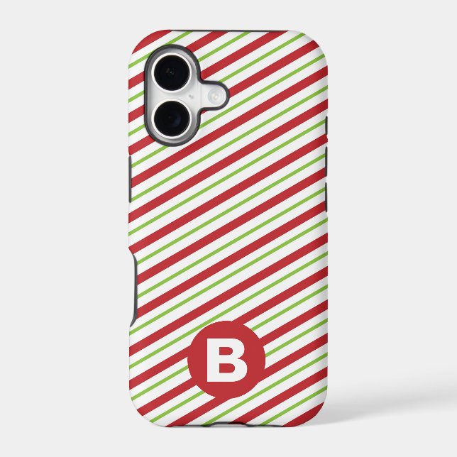 Red and Green Diagonal Pinstripes Monogram Case-Mate iPhone Case (Back)