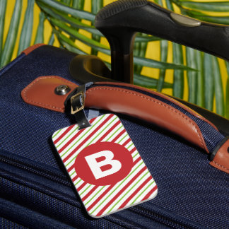 Red and Green Diagonal Pinstripes Monogram Luggage Tag
