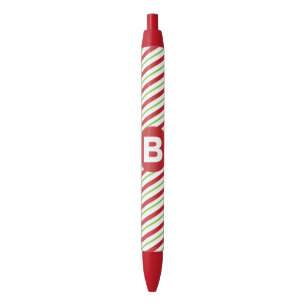 Red and Green Diagonal Pinstripes Monogram Pen