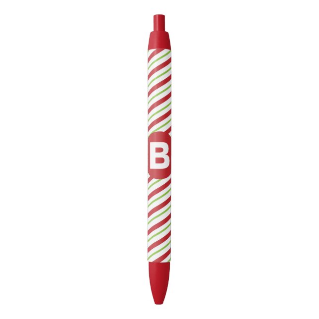 Red and Green Diagonal Pinstripes Monogram Pen (Front Vertical)