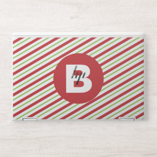 Red and Green Diagonal Pinstripes Monogrammed HP Laptop Skin