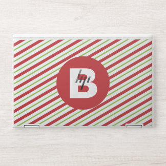 Red and Green Diagonal Pinstripes Monogrammed HP Laptop Skin