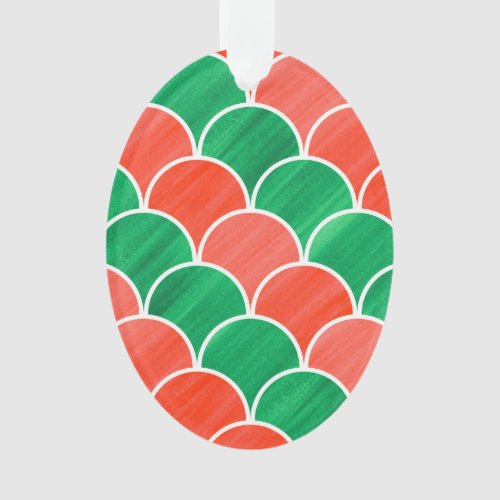 Red and Green Diagonal Scale Christmas Pattern Ornament