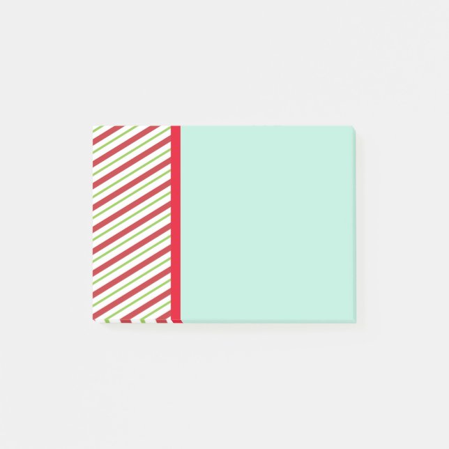 Red And Green Diagonal Striped Christmas Pattern Post-it Notes (Front)