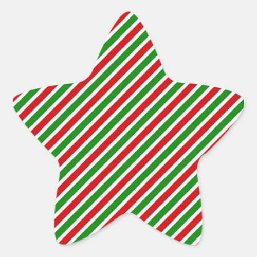 Red and Green Diagonal Stripes Star Sticker