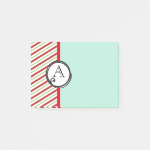 Red And Green Diagonal Stripes With Monogram Post-it Notes