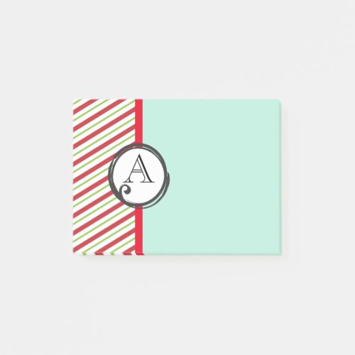 Red And Green Diagonal Stripes With Monogram Post_it Notes