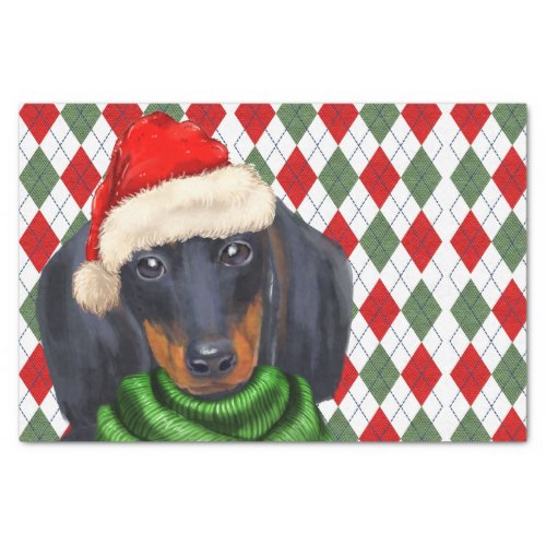 Red and Green Diamond Pattern Christmas Dachshund Tissue Paper