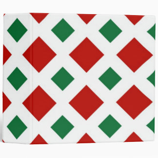 Red and Green Diamonds on White 3 Ring Binder