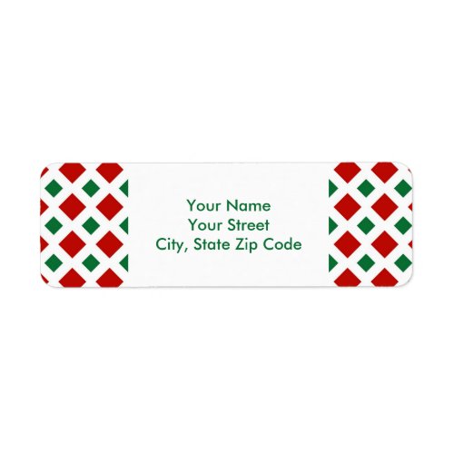 Red and Green Diamonds on White address label