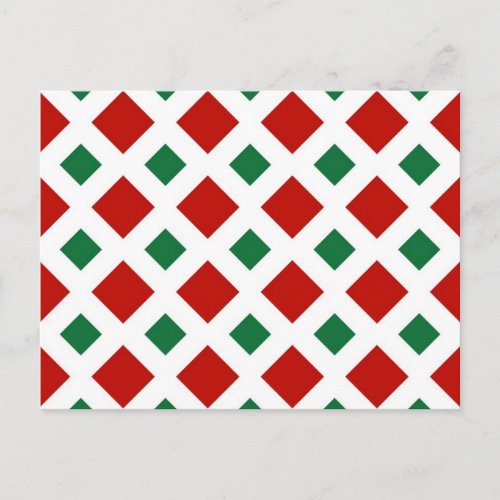Red and Green Diamonds on White Christmas Postcard
