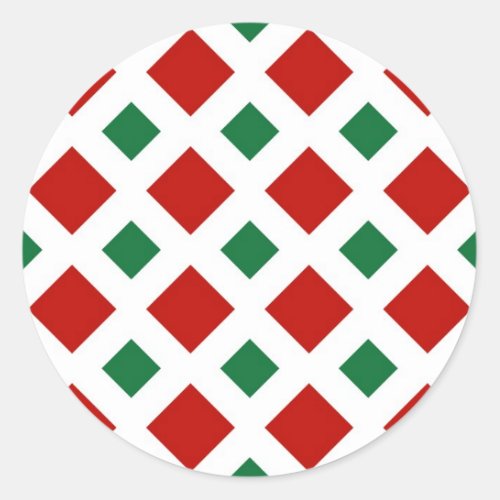 Red and Green Diamonds on White Classic Round Sticker