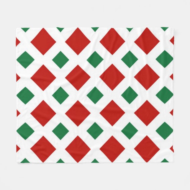 Red and Green Diamonds on White Fleece Blanket (Front (Horizontal))