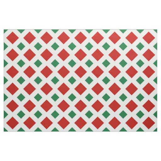 Red and Green Diamonds on White Geometric Fabric