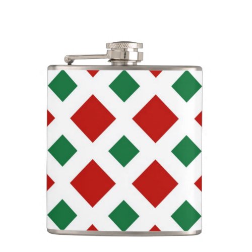 Red and Green Diamonds on White Hip Flask