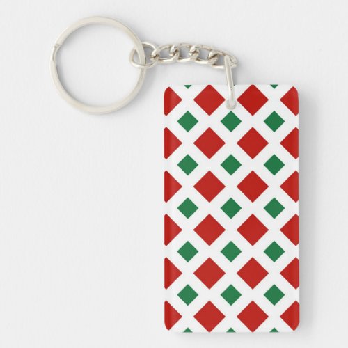 Red and Green Diamonds on White Keychain