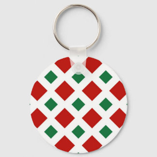 Red and Green Diamonds on White Keychain