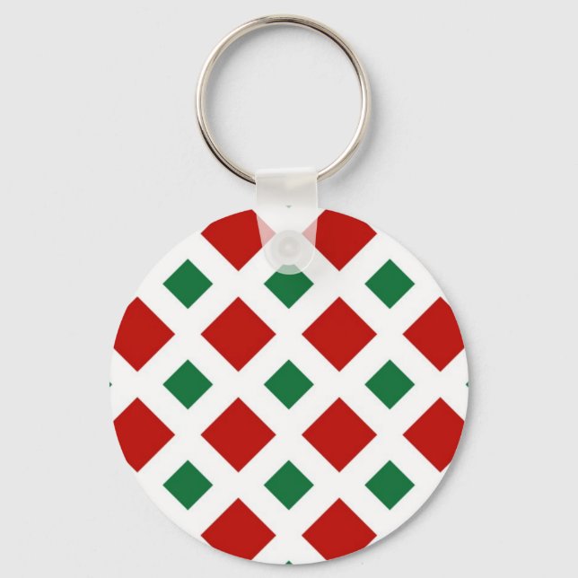 Red and Green Diamonds on White Keychain (Front)