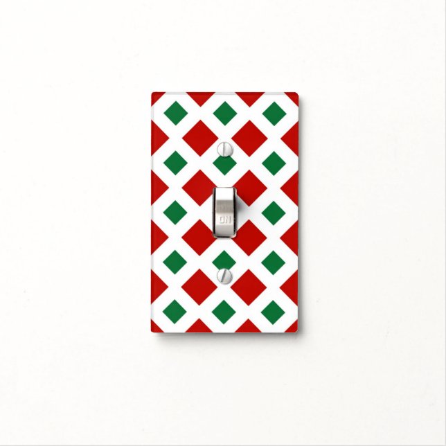 Red and Green Diamonds on White Light Switch Cover (In Situ)