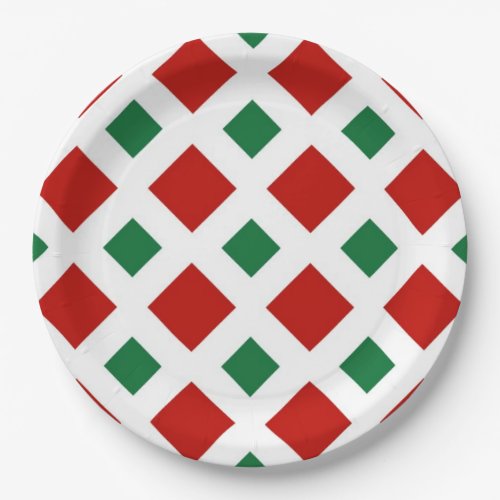 Red and Green Diamonds on White Paper Plates