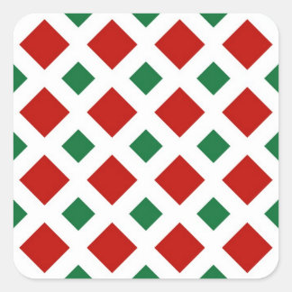 Red and Green Diamonds on White Square Sticker