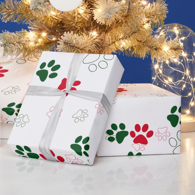 Red and Green Dog Paw  Wrapping Paper (Holidays)
