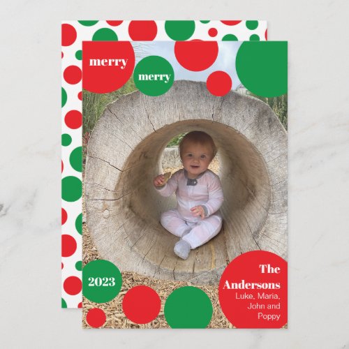 Red and Green Dot Photo Holiday Card