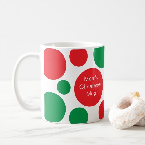 Red and Green Dot with Name Christmas Coffee Mug