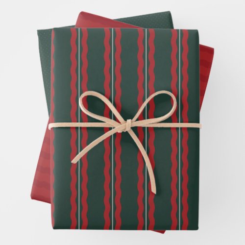 Red and green dots and waves fun Christmas Wrapping Paper Sheets