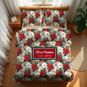 Red and Green Duvet Cover Chic Christmas Wreath
