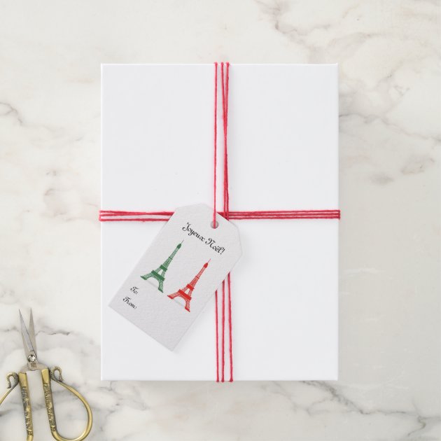Red And Green Eiffel Towers For Christmas Gift Tags
