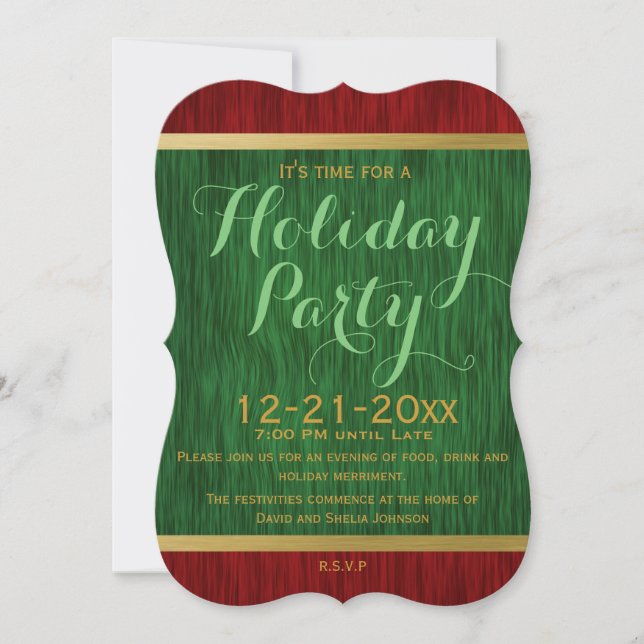 Red and Green Elegant Holiday Party Invitation (Front)