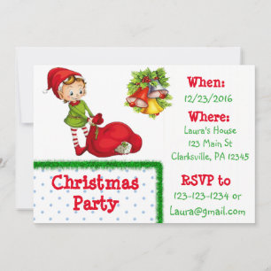 Red and Green Elf Christmas Party Invitation