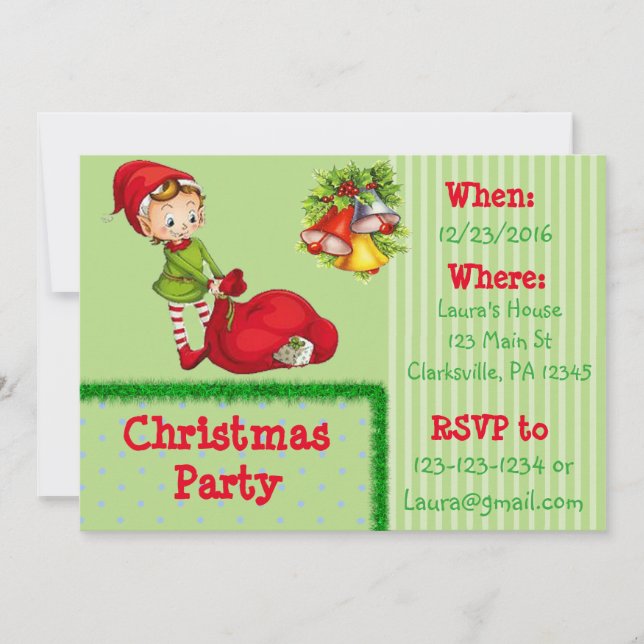 Red and Green Elf Christmas Party Invitation (Front)