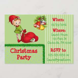 Red and Green Elf Christmas Party Invitation