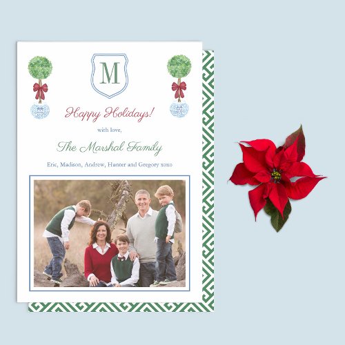 Red And Green Family Monogram Happy Holidays Photo Holiday Card