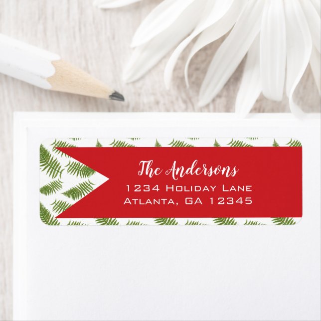 Red and Green Fern Christmas Holiday Label (Insitu)