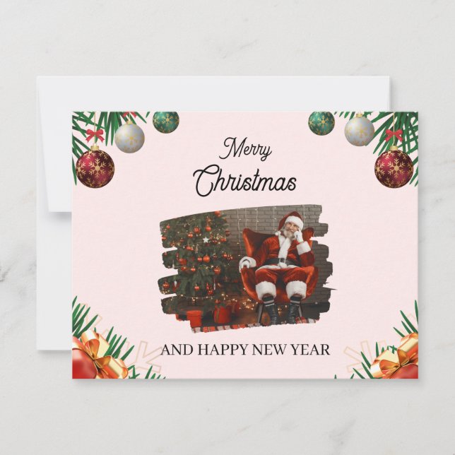 Red and Green Festive Photo Merry Christmas  Holiday Card (Front)