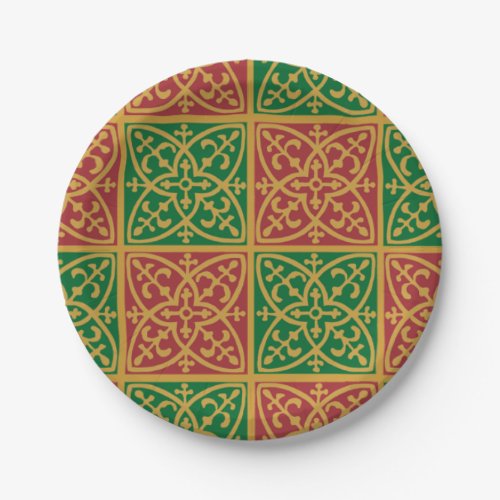 Red and Green Fleur_de_lis Holiday Paper Plate