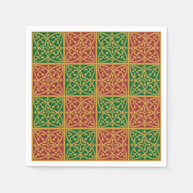 Red and Green Fleur-de-lis Pattern Napkins (Front)