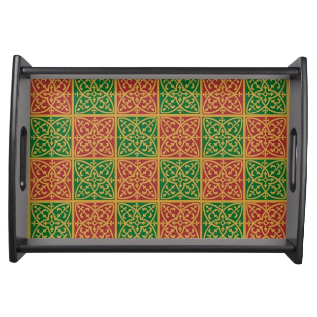 Red and Green Fleur-de-lis Pattern Serving Tray (Front)
