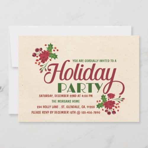 Red and Green Floral Christmas Party Invitation