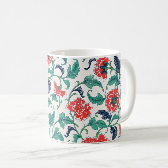 Red and Green Floral Pattern Coffee Mug (Front Right)